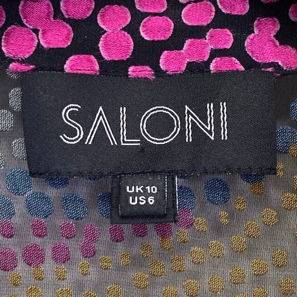 Saloni Polka Dot Devore Satin Blouse Sz 6 Multicolor Sheer Ruffle Cuff Whimsical - Picture 6 of 13